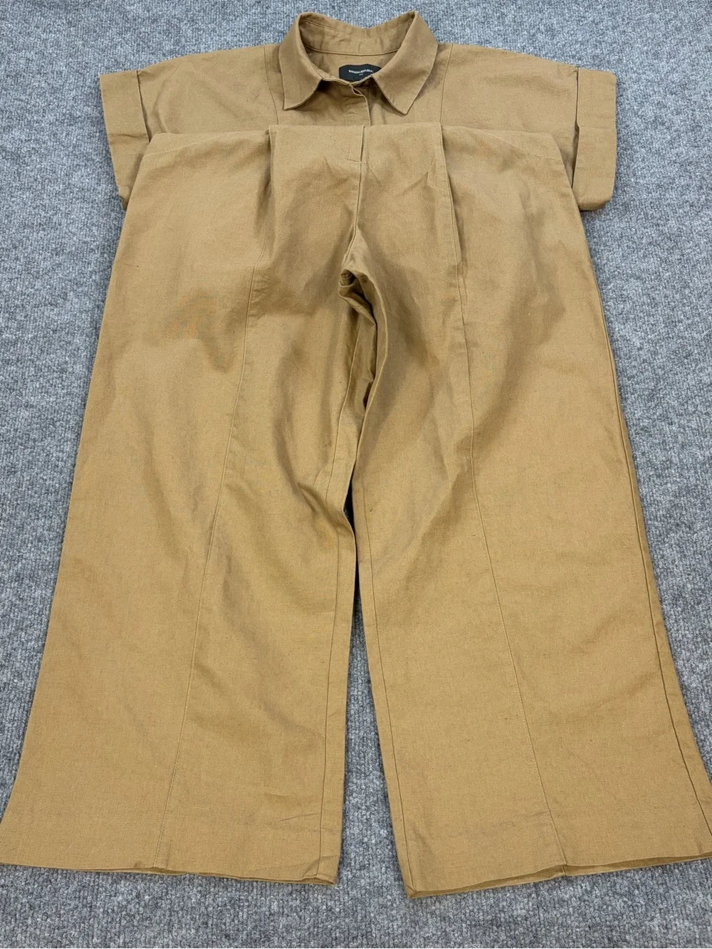 Banana Republic Linen Cotton Utility Jumpsuit Women 4 Tan Belted Wide Leg Safari